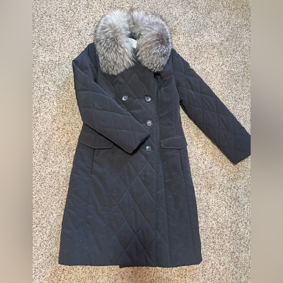 European long puffer coat with fox fur collar , M - Picture 6 of 16